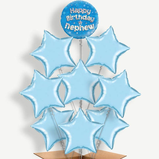 Happy Birthday Nephew Blue Stars Helium Balloon Bundle | Party Save Smile