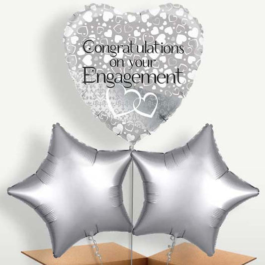 Engagement Silver Trio Balloon Bunch inflated with Helium | Party Save Smile