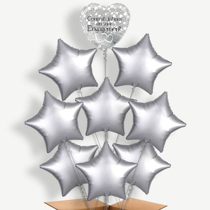 Engagement Silver Balloon Bundle Inflated with Helium | Party Save Smile