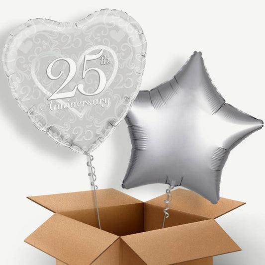 Heart 25th Wedding Anniversary Helium Balloon Pair | Party Save Smile