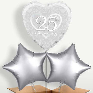 Heart 25th Wedding Anniversary Balloons in a Bunch (Trio)