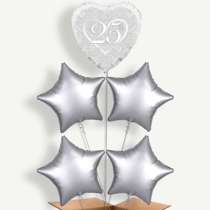 Heart 25th Wedding Anniversary Helium Cluster Balloons | Party Save Smile