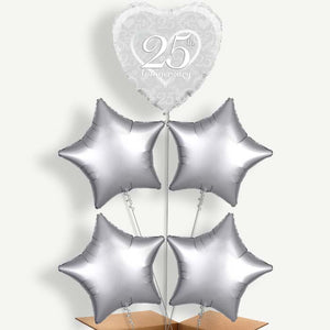 Heart 25th Wedding Anniversary 5 Helium Cluster Balloons