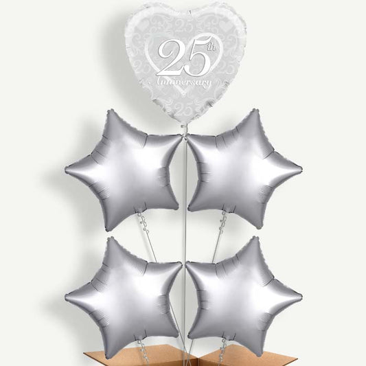 Heart 25th Wedding Anniversary Helium Cluster Balloons | Party Save Smile