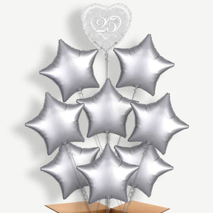 Heart 25th Wedding Anniversary 9 Helium Balloon Bundle