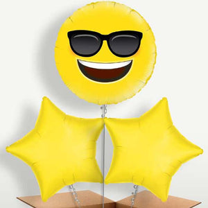 Cool Sunglasses Emoji Bunch of Balloons inflated with Helium (Trio)