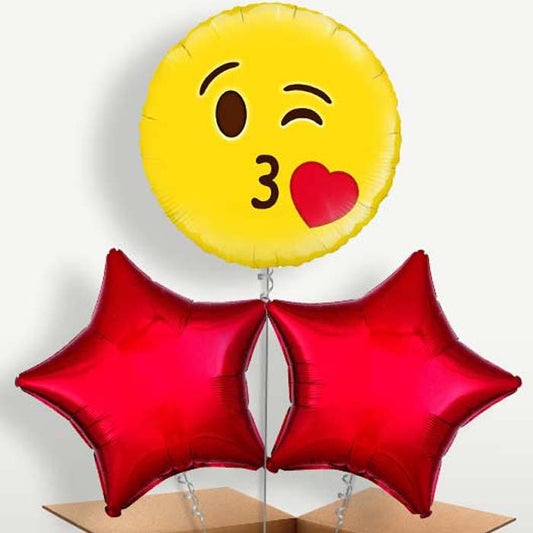 Emoji Kiss Trio Balloon Bunch inflated with Helium | Party Save Smile