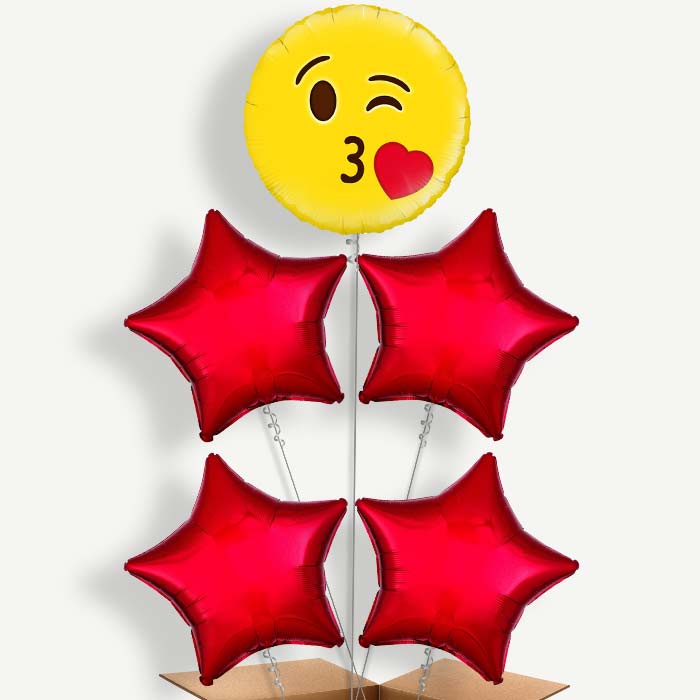 Emoji Kiss Balloon Cluster Inflated with Helium | Party Save Smile