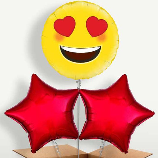 Emoji Heart Eyes Trio Balloon Bunch inflated with Helium | Party Save Smile