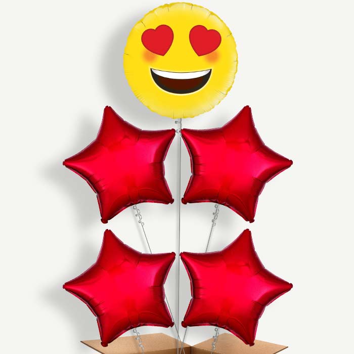 Emoji Heart Eyes Balloon Cluster Inflated with Helium | Party Save Smile