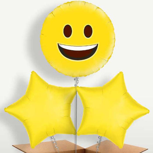 Emoji Happy Trio Balloon Bunch inflated with Helium | Party Save Smile