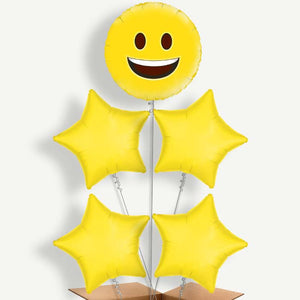 Emoji Happy 5 Balloon Cluster Inflated with Helium