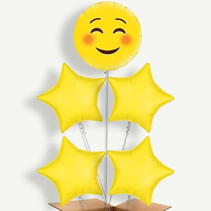 Emoji Smiling Eyes 5 Balloon Cluster Inflated with Helium