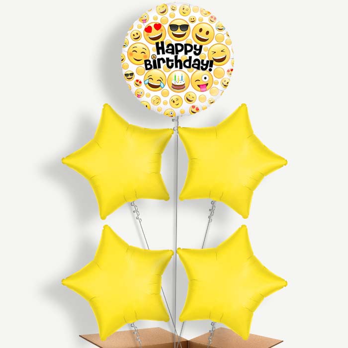 Emoji Happy Birthday Balloon Cluster Inflated with Helium | Party Save Smile