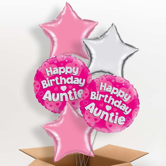 Pink Heart Happy Birthday Auntie Helium Balloon in a Box - 5 Balloon | Party Save Smile