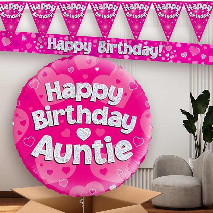 Pink Hearts Auntie Birthday Balloon and Banners | Party Save Smile
