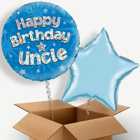 Happy Birthday Uncle Blue Star Helium Balloon Pair | Party Save Smile