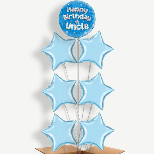 Happy Birthday Uncle Blue Star Helium Balloon Arrangement | Party Save Smile