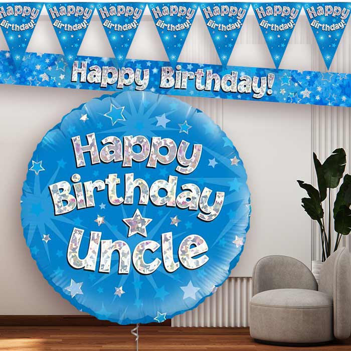 Blue Stars Uncle Birthday Balloon and Banners