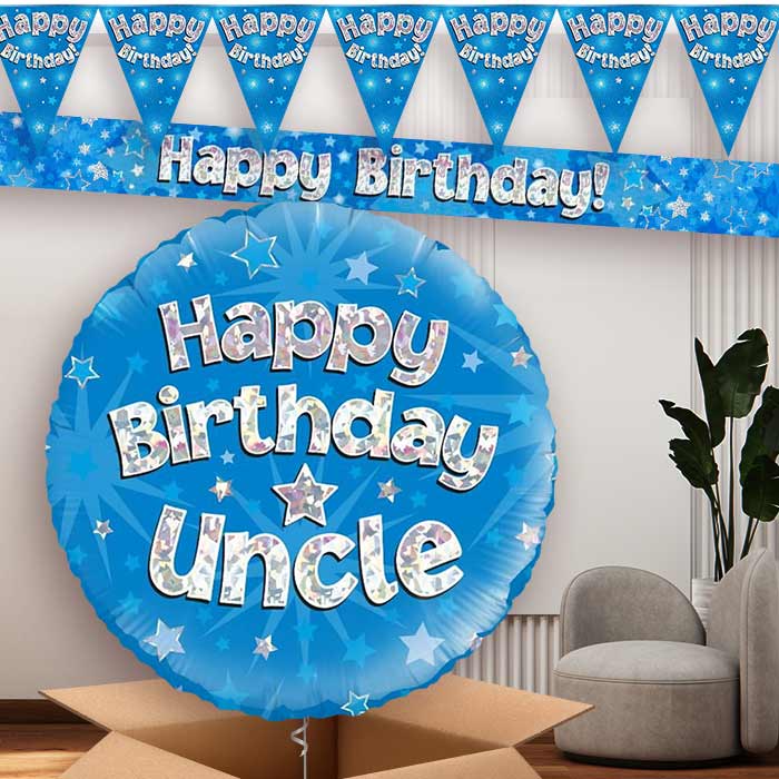 Blue Stars Uncle Birthday Balloon and Banners | Party Save Smile