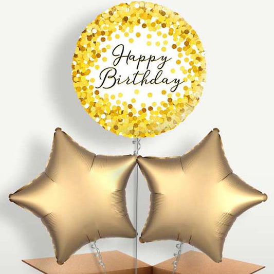 Gold Confetti Happy Birthday Trio Balloon Bunch | Party Save Smile