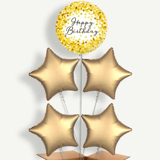 Gold Confetti Happy Birthday Helium Cluster Balloons | Party Save Smile