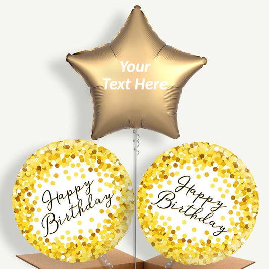 Personalisable Gold Confetti Happy Birthday Helium Balloons | Party Save Smile
