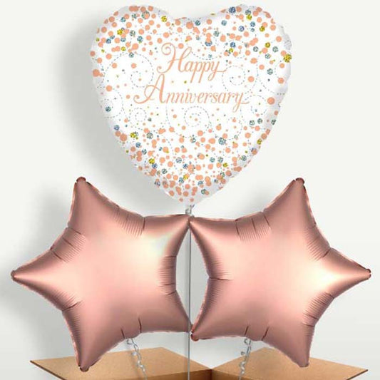 Happy Anniversary Rose Gold Balloons in a Bunch | Party Save Smile