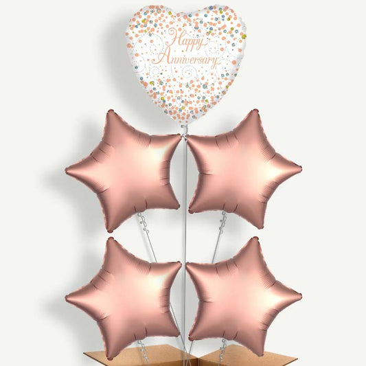 Happy Anniversary Rose Gold Helium Cluster Balloons | Party Save Smile