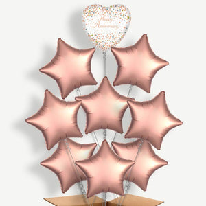 Happy Anniversary Rose Gold 9 Helium Balloon Bundle