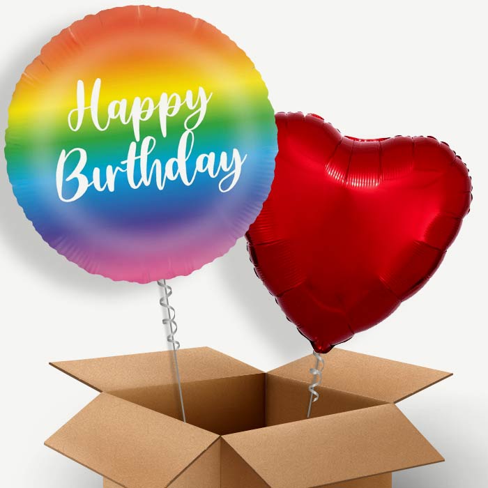 Rainbow Ombre Happy Birthday Helium Balloon Couple | Party Save Smile