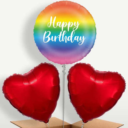 Rainbow Ombre Happy Birthday Trio Balloon Bunch | Party Save Smile