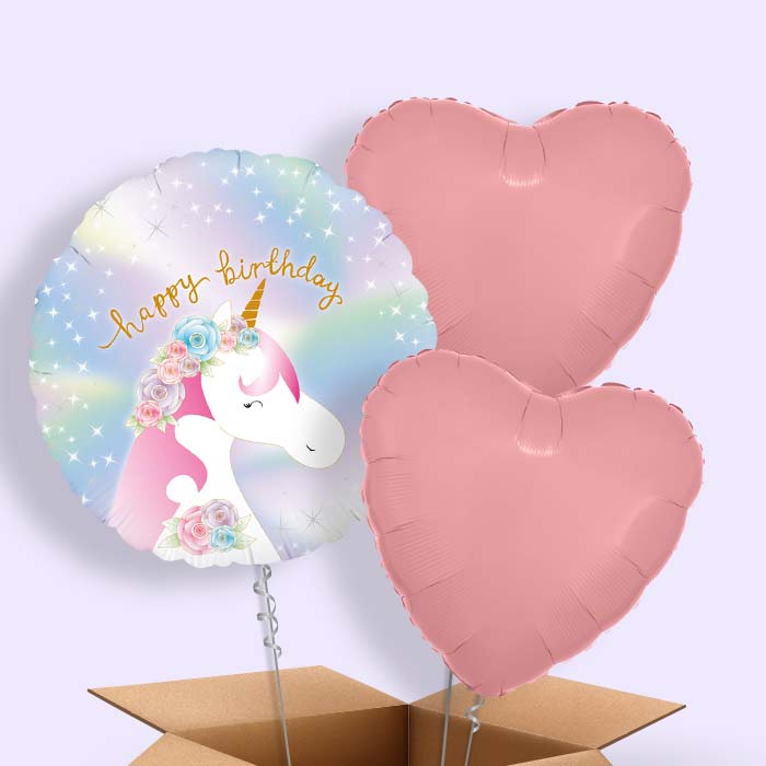 Ombre Unicorn Happy Birthday Helium Balloon in a Box - 3 Balloons | Party Save Smile