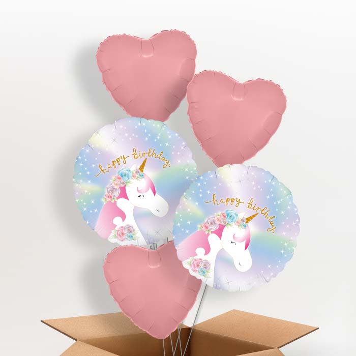 Ombre Unicorn Happy Birthday Helium Balloon in a Box - 5 Balloons | Party Save Smile