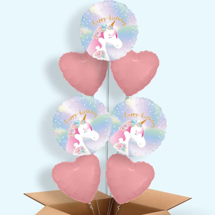 Ombre Unicorn Happy Birthday Helium Balloon in a Box - 7 Balloons | Party Save Smile