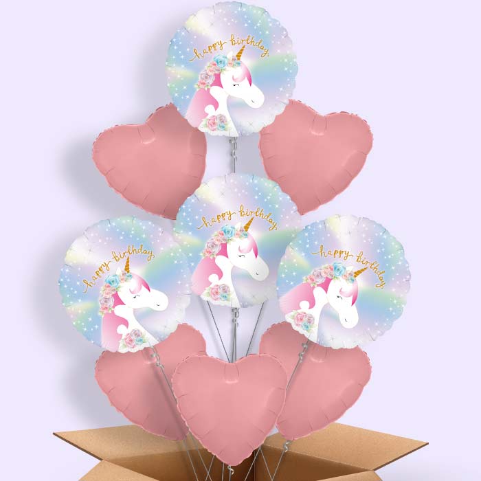 Ombre Unicorn Happy Birthday Helium Balloon in a Box - 9 Balloons | Party Save Smile