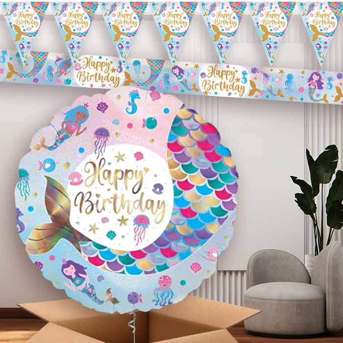 Happy Birthday Mermaid Tail Balloon and Banners | Party Save Smile