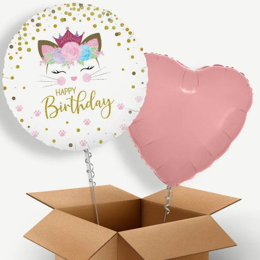 Floral Kitten Happy Birthday Helium Balloon Duo | Party Save Smile