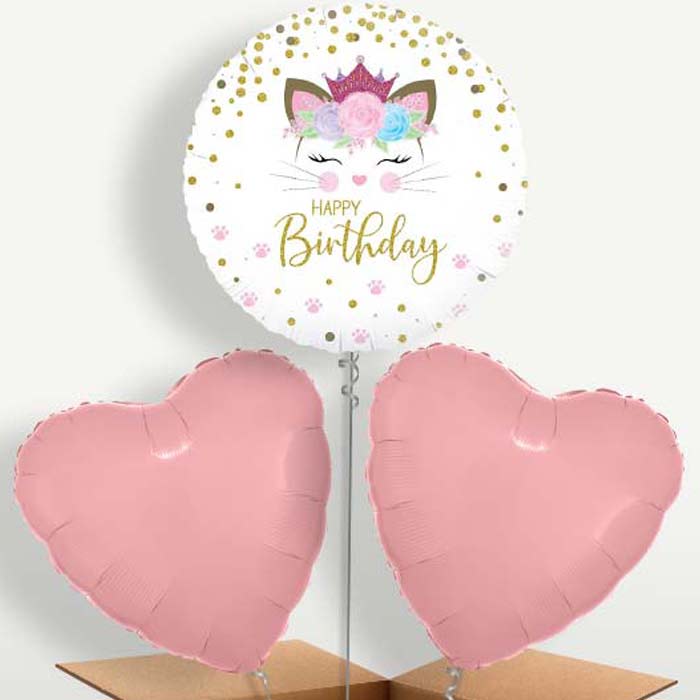 Floral Kitten Happy Birthday Trio Balloon Bunch | Party Save Smile