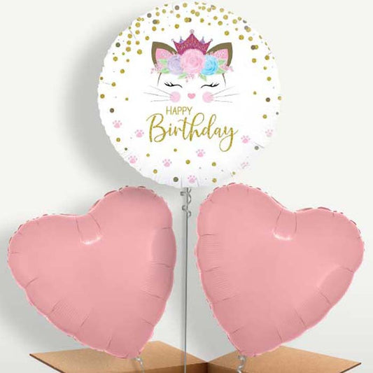 Floral Kitten Happy Birthday Trio Balloon Bunch | Party Save Smile