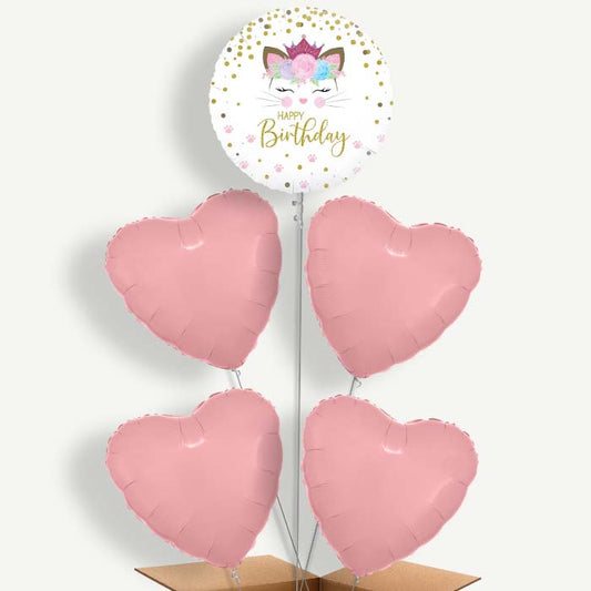 Floral Kitten Happy Birthday Helium Cluster Balloons | Party Save Smile