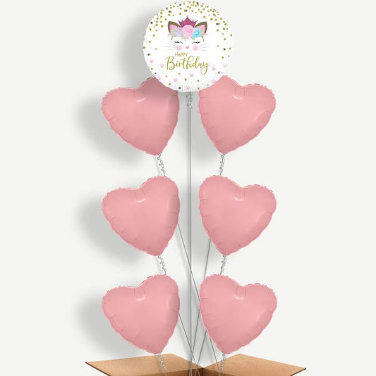 Floral Kitten Happy Birthday Helium Balloon Arrangement | Party Save Smile