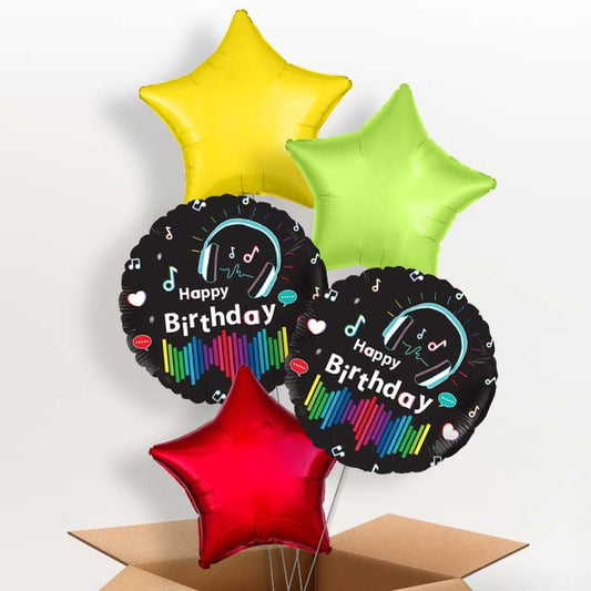 Music Birthday Balloons in a Box Inflated with Helium - 5 Balloon | Party Save Smile