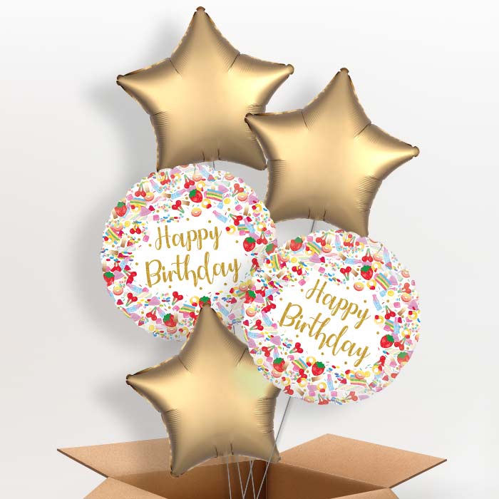 Pick n Mix Sweets Happy Birthday Helium Balloon in a Box - 5 Balloons | Party Save Smile