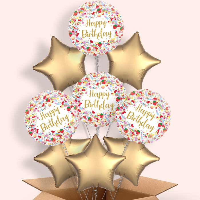 Pick n Mix Sweets Happy Birthday Helium Balloon in a Box - 9 Balloons | Party Save Smile