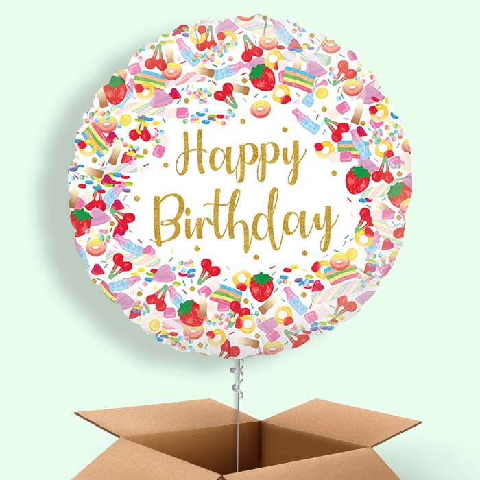 Pick n Mix Sweets Happy Birthday Helium Balloon in a Box - 1 Balloon | Party Save Smile