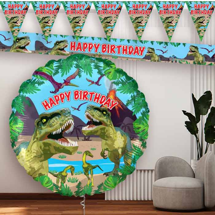 T-Rex Dinosaur Birthday Balloon and Banners