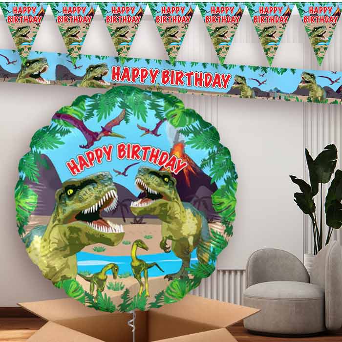 T-Rex Dinosaur Birthday Balloon and Banners | Party Save Smile