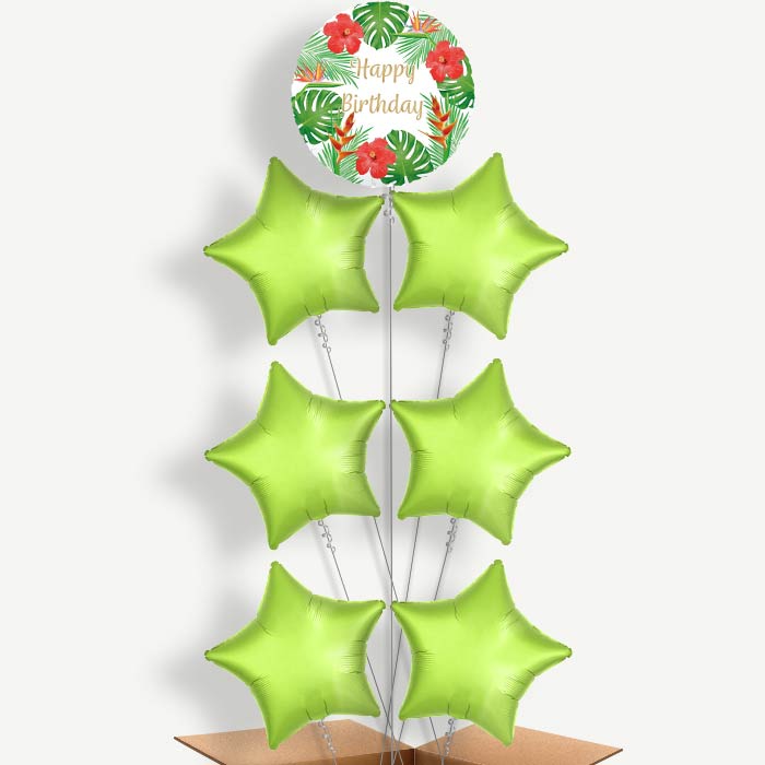 Tropical Happy Birthday Helium Balloon Arrangement | Party Save Smile