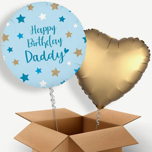 Happy Birthday Daddy Blue Stars Helium Balloon Pair | Party Save Smile